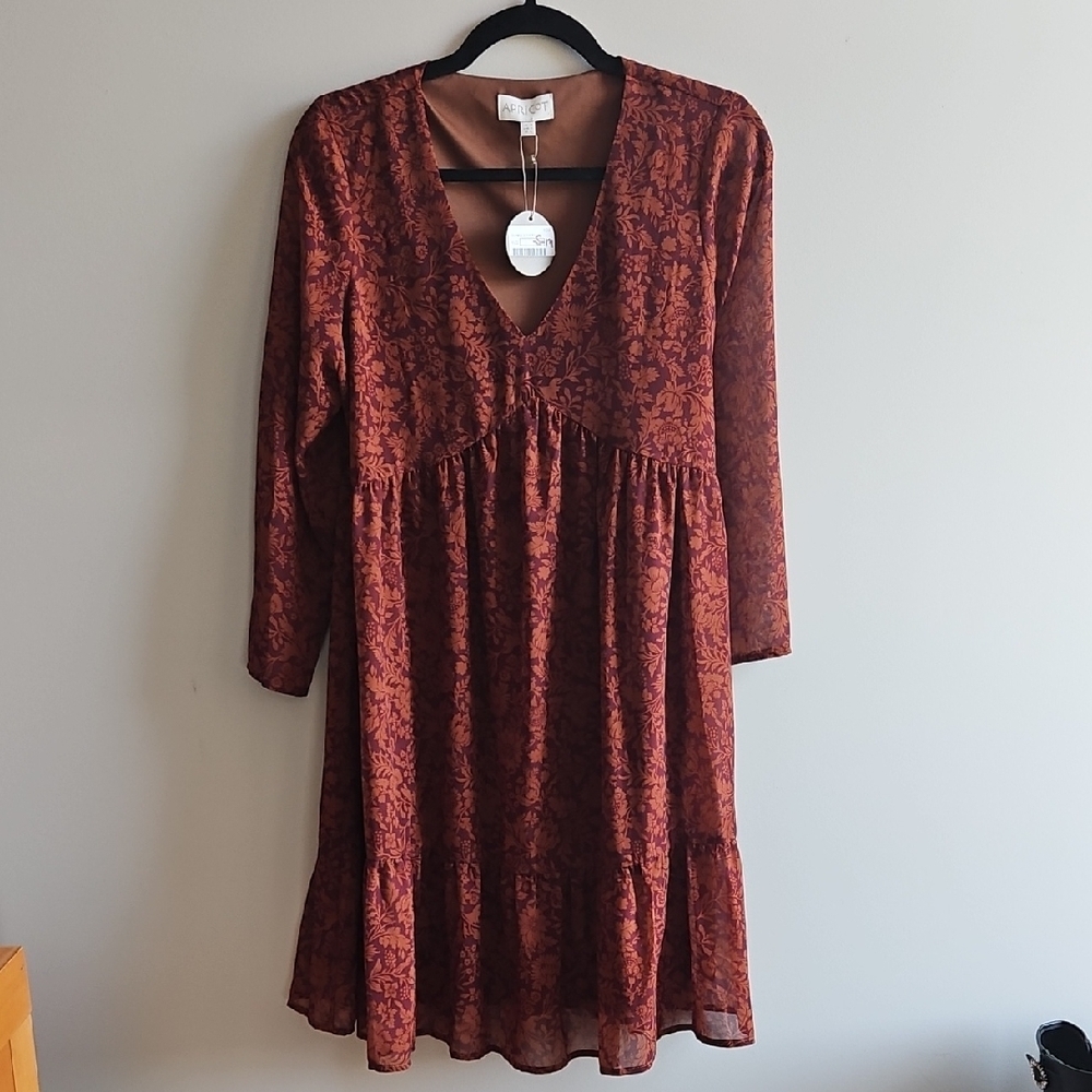 APRICOT - Redish Purple and Orange Long Sleeve Sundress - Size 6